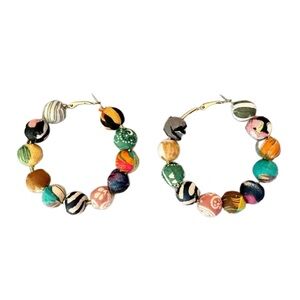 Colorful Fabric Bead Hoop Earrings